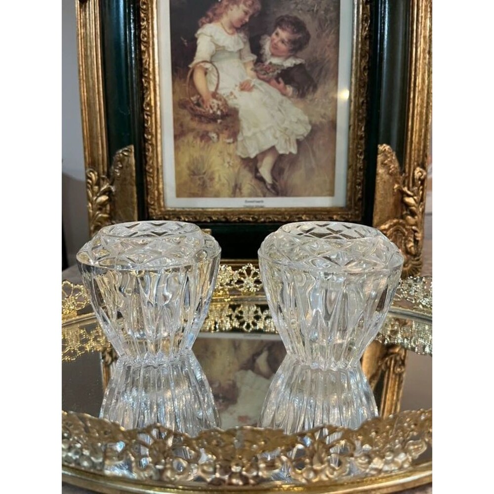 Vintage Princess House Highlights Crystal Votive Holders Pair